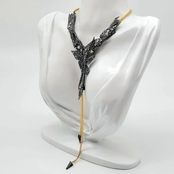 ALEXIS BITTAR Crystal Dark Edgy Shards Snake Chain Gold Gunmetal Lariat Necklace - Picture 7 of 15